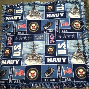 U.S. Navy Fleece Throw Blanket With Tassel Edges 43"x43"